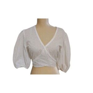 Abercromie & Fitch Puff Sleeve Wrap Tie Back Crop Top Surplice V-Neck Size M